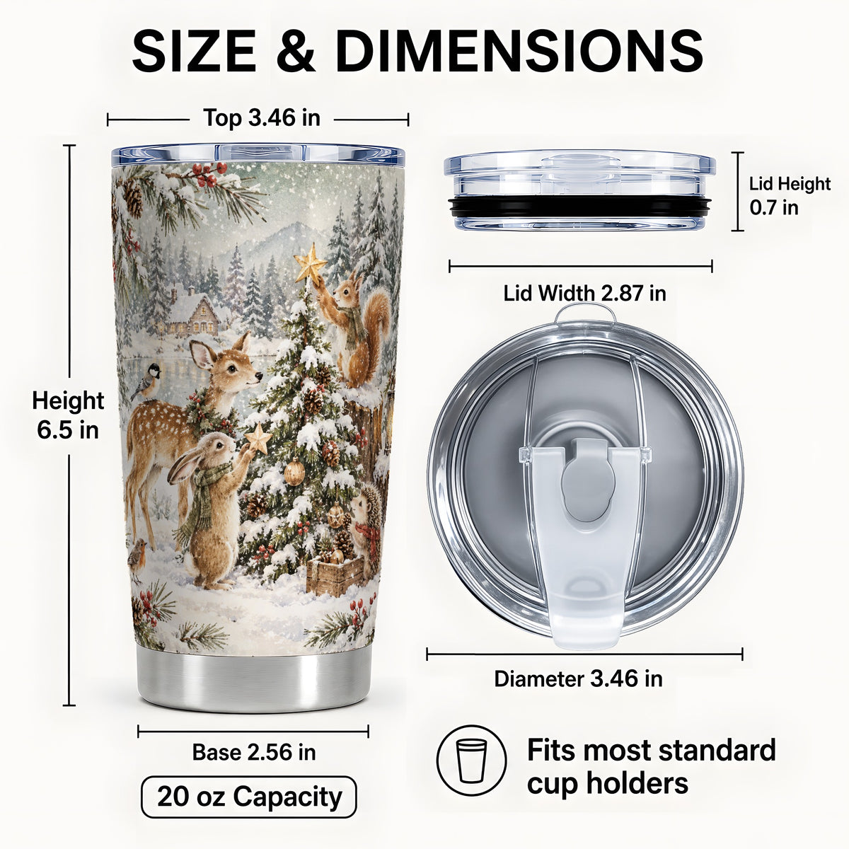 #pl[20oz|Steel] Winter Animals Tumbler 20oz, Woodland Tumbler, Stainless Steel Travel Cup