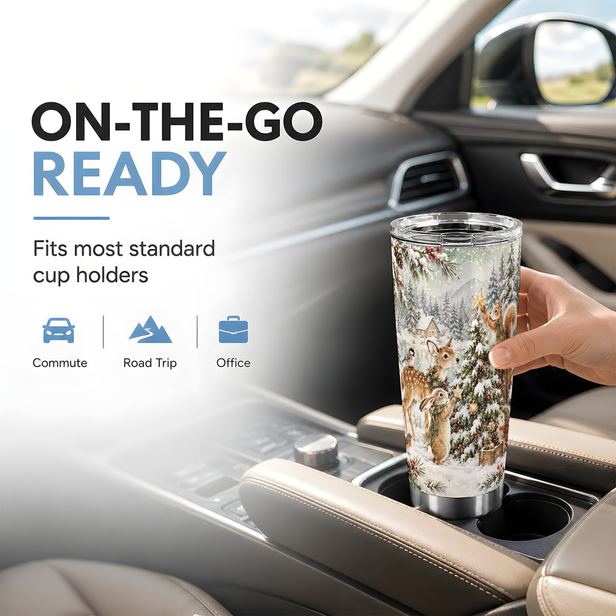 Winter Animals Tumbler 20oz, Woodland Tumbler, Stainless Steel Travel Cup