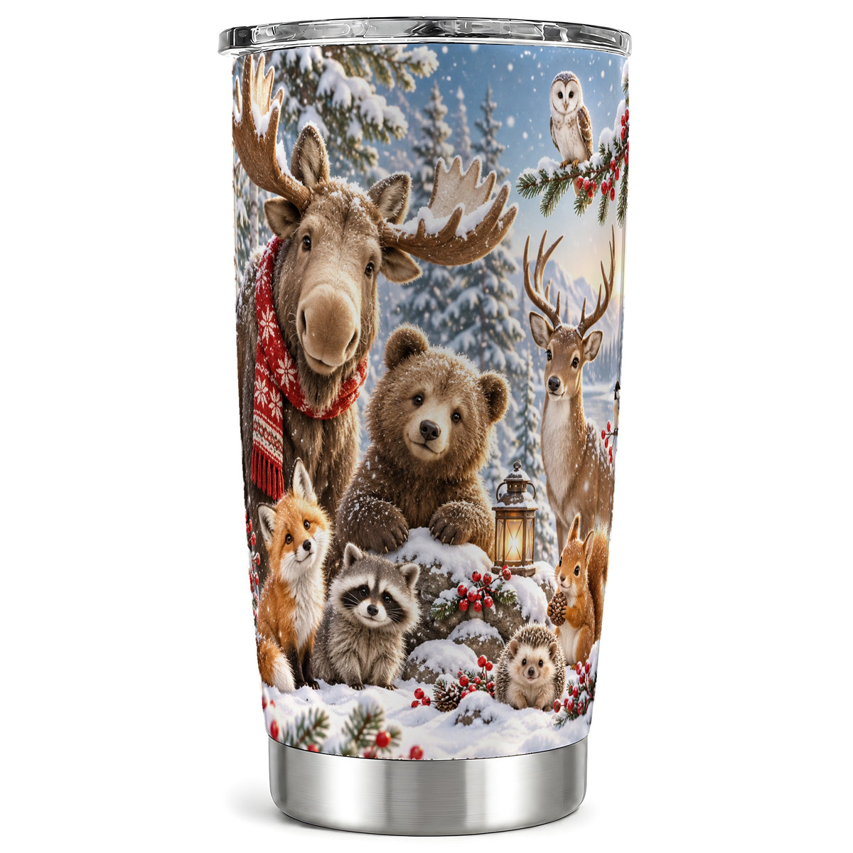Forest Animals Tumbler 20oz, Winter Tumbler, Stainless Steel Travel Cup