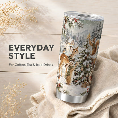 Winter Animals Tumbler 20oz, Woodland Tumbler, Stainless Steel Travel Cup