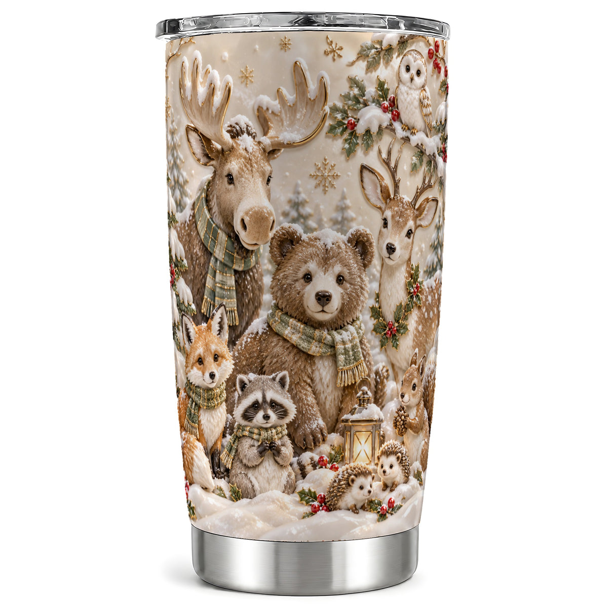 Woodland Tumbler 20oz, Winter Animals Tumbler, Stainless Steel Travel Cup