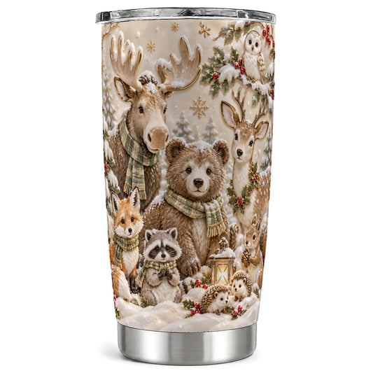 Woodland Tumbler 20oz, Winter Animals Tumbler, Stainless Steel Travel Cup