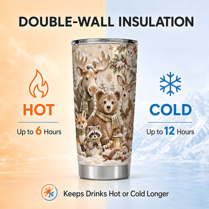 Woodland Tumbler 20oz, Winter Animals Tumbler, Stainless Steel Travel Cup