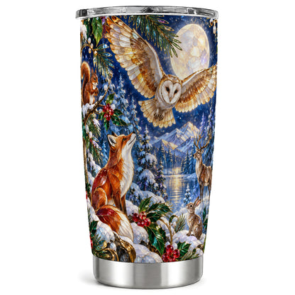 Stained Glass Tumbler 20oz, Winter Animals, Stainless Steel Travel Cup