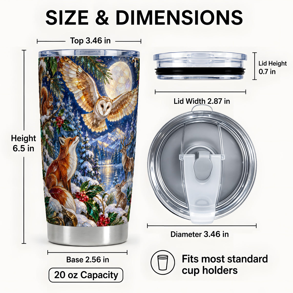 #pl[20oz|Steel] Stained Glass Tumbler 20oz, Winter Animals, Stainless Steel Travel Cup