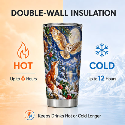 Stained Glass Tumbler 20oz, Winter Animals, Stainless Steel Travel Cup