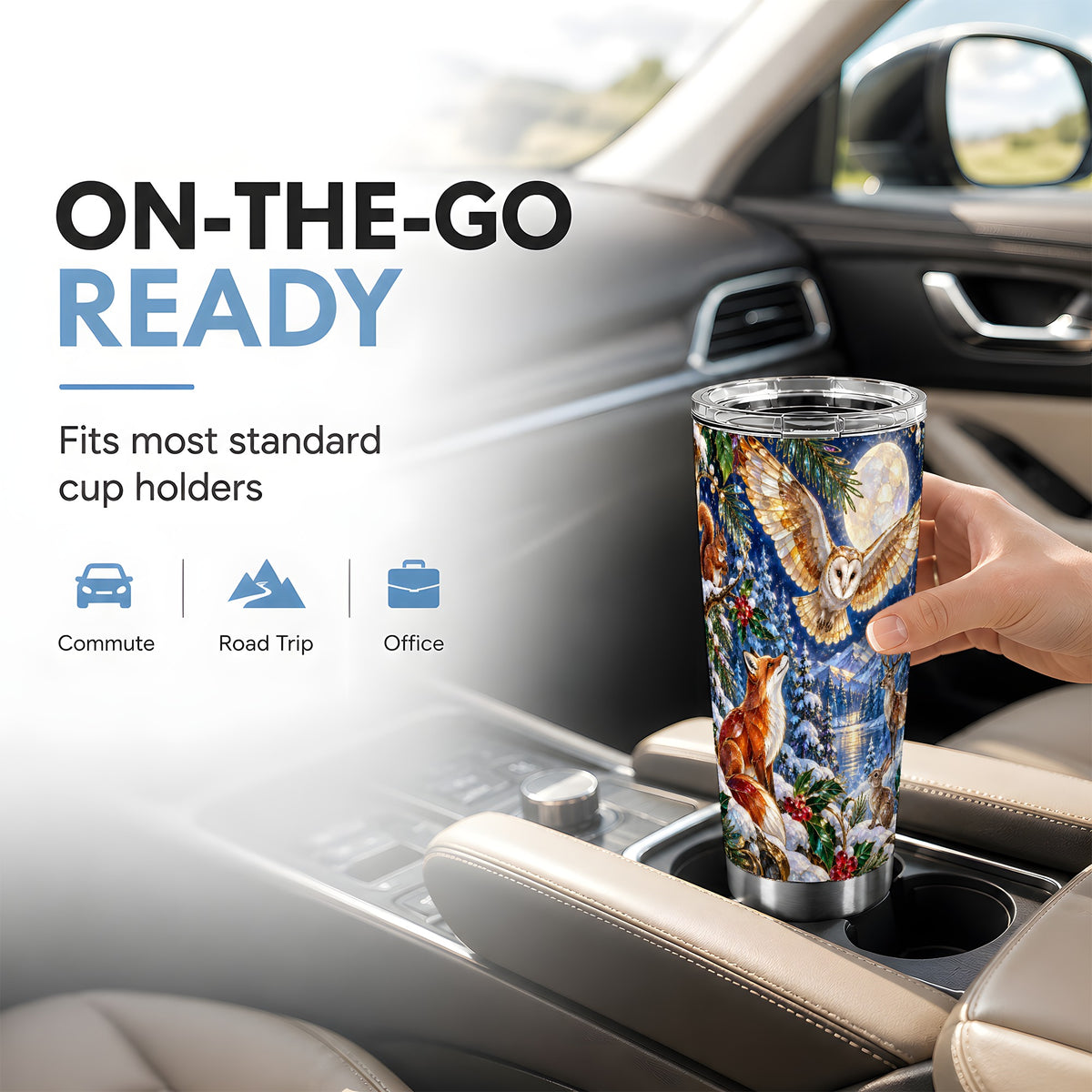 Stained Glass Tumbler 20oz, Winter Animals, Stainless Steel Travel Cup