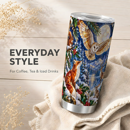 Stained Glass Tumbler 20oz, Winter Animals, Stainless Steel Travel Cup