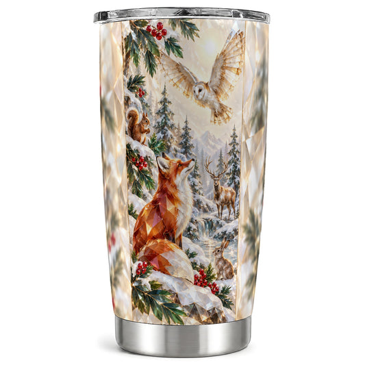 Crystal Fox Tumbler 20oz, Winter Animals, Stainless Steel Travel Cup
