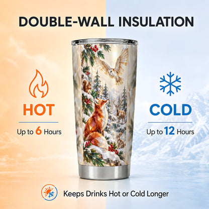 Crystal Fox Tumbler 20oz, Winter Animals, Stainless Steel Travel Cup