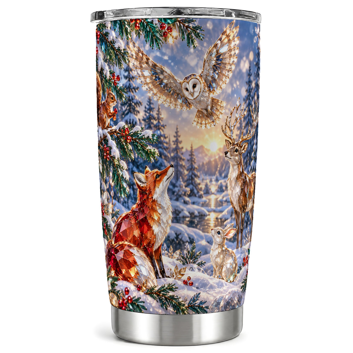 Winter Woodland Tumbler 20oz, Wildlife Tumbler, Stainless Steel Travel Cup