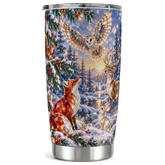 Winter Woodland Tumbler 20oz, Wildlife Tumbler, Stainless Steel Travel Cup