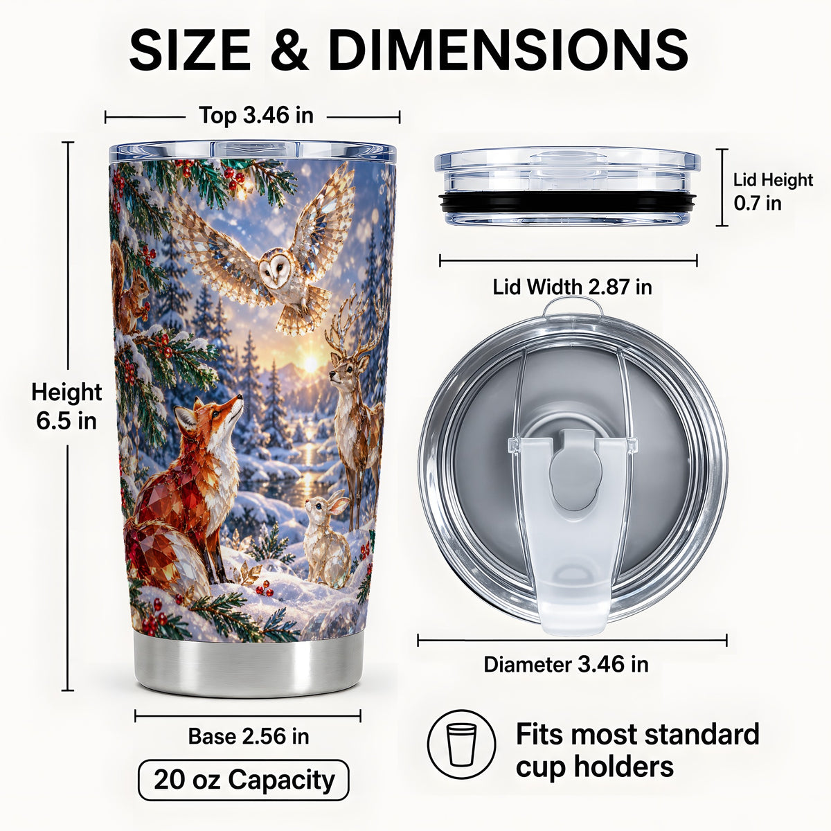 #pl[20oz|Steel] Winter Woodland Tumbler 20oz, Wildlife Tumbler, Stainless Steel Travel Cup