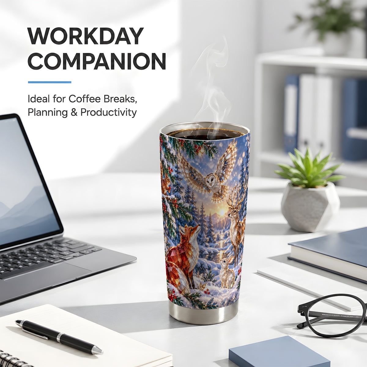Winter Woodland Tumbler 20oz, Wildlife Tumbler, Stainless Steel Travel Cup