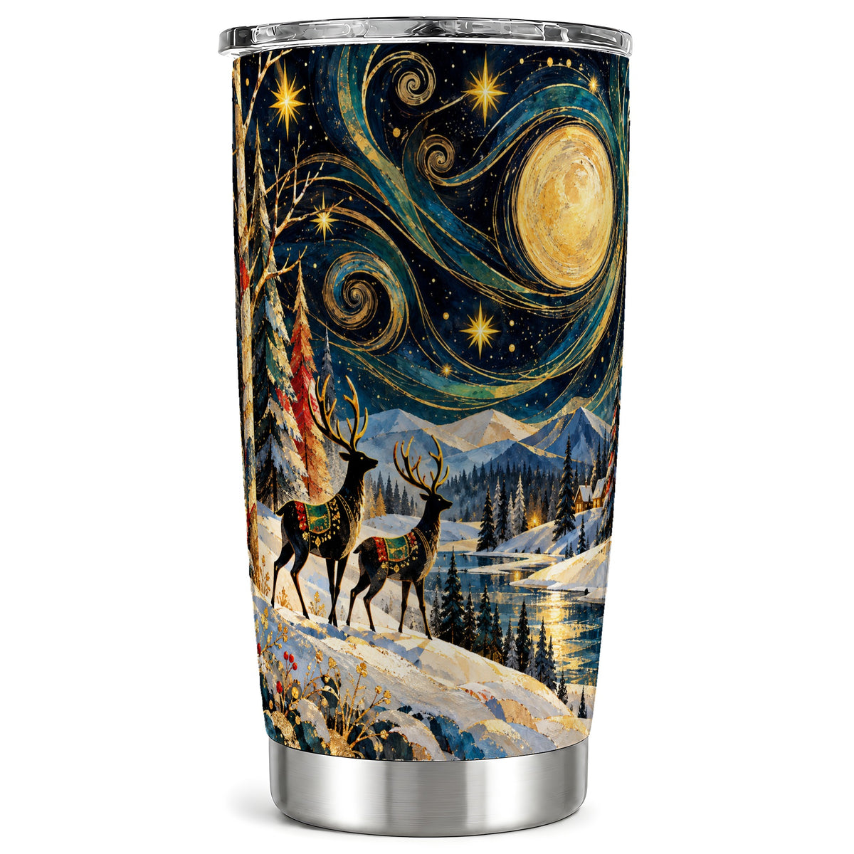 Starry Deer Tumbler 20oz, Celestial Tumbler, Stainless Steel Travel Cup