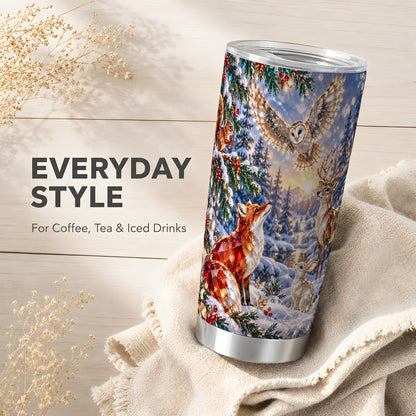 Winter Woodland Tumbler 20oz, Wildlife Tumbler, Stainless Steel Travel Cup