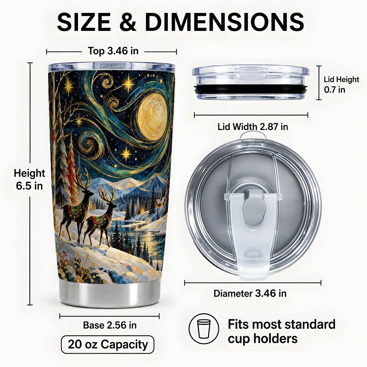 #pl[20oz|Steel] Starry Deer Tumbler 20oz, Celestial Tumbler, Stainless Steel Travel Cup