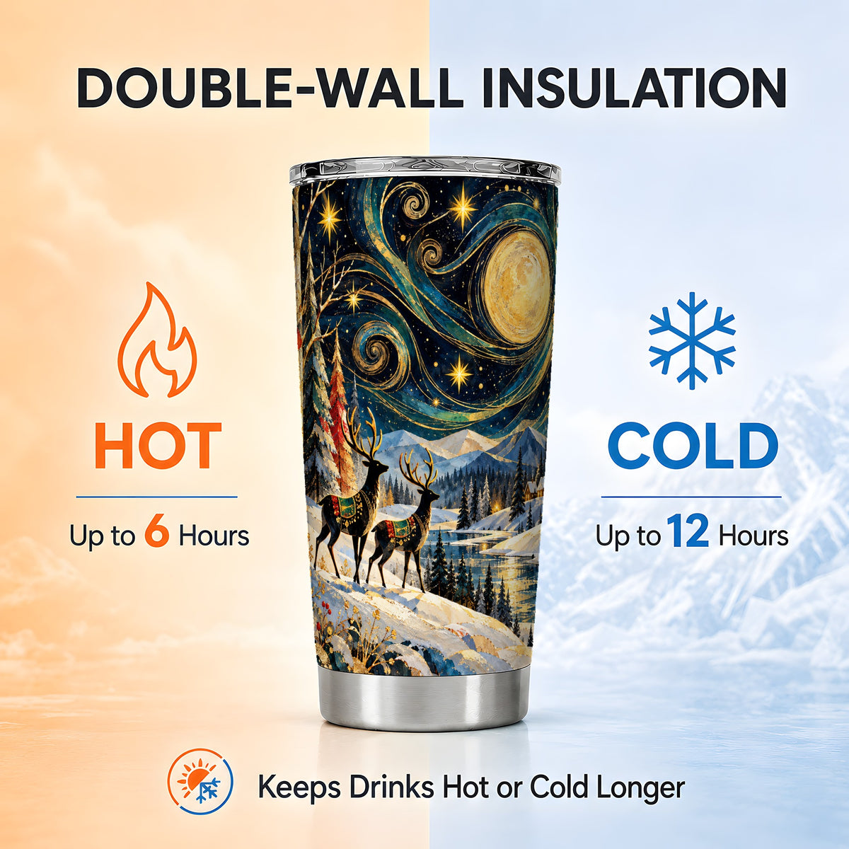 Starry Deer Tumbler 20oz, Celestial Tumbler, Stainless Steel Travel Cup