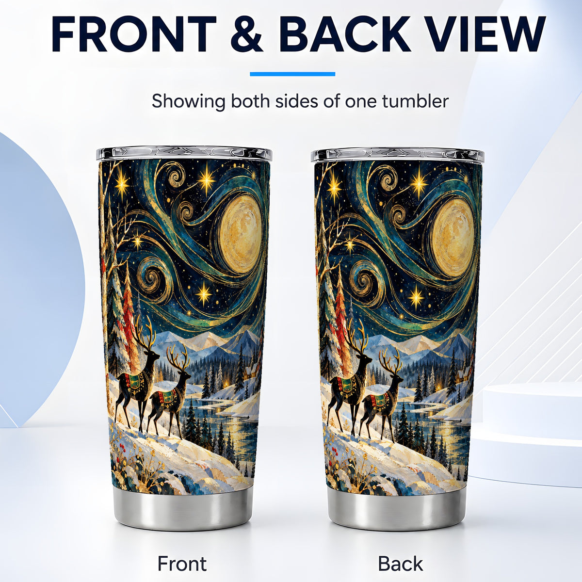 #pl[20oz|Steel] Starry Deer Tumbler 20oz, Celestial Tumbler, Stainless Steel Travel Cup