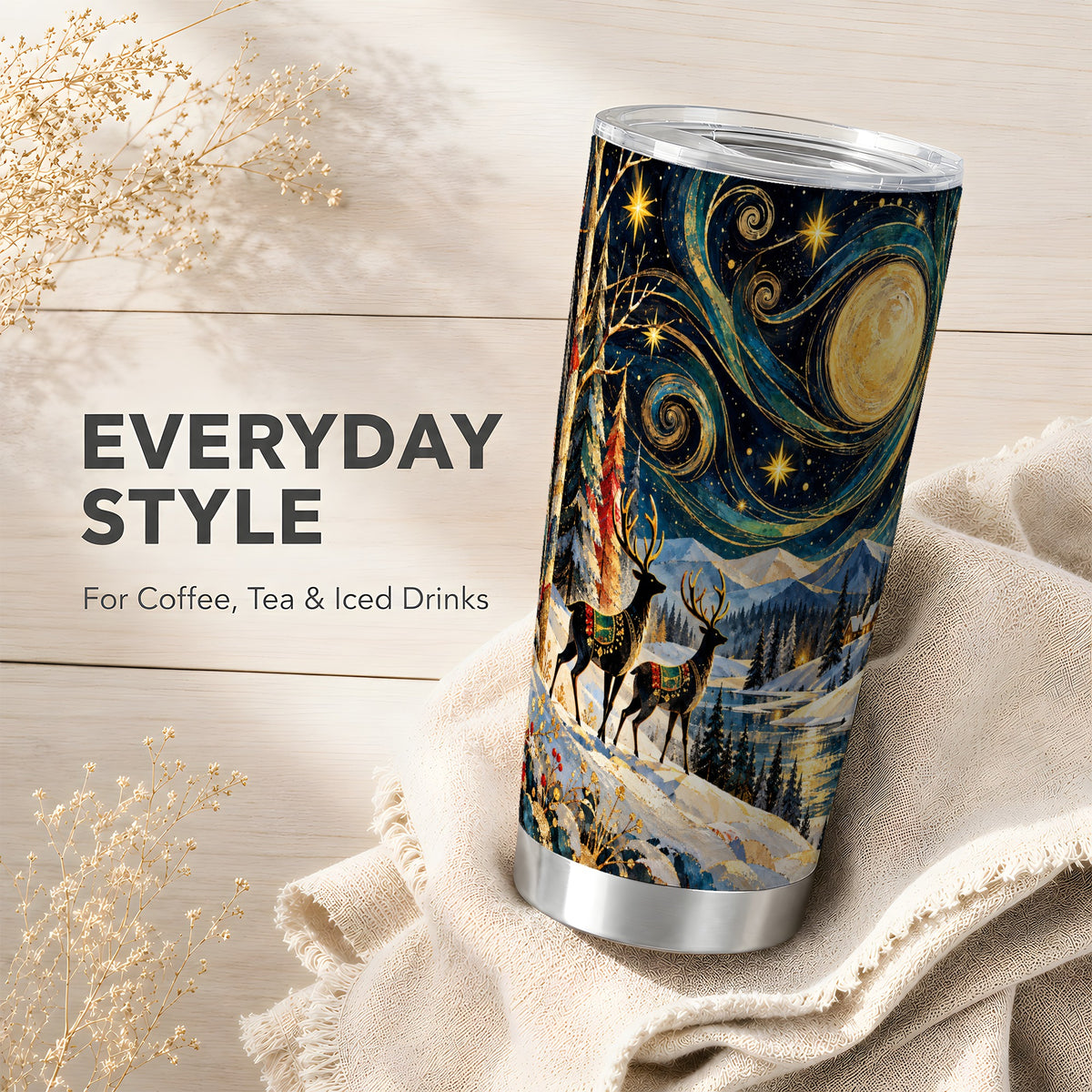 Starry Deer Tumbler 20oz, Celestial Tumbler, Stainless Steel Travel Cup