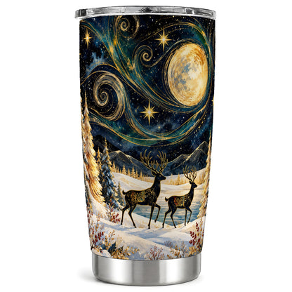 Deer Tumbler 20oz, Winter Forest Tumbler, Stainless Steel Travel Cup