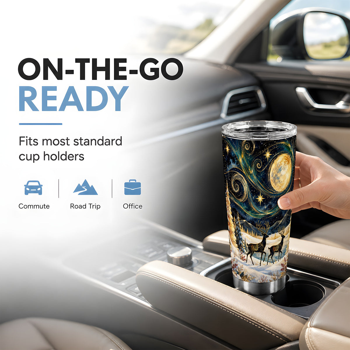 Deer Tumbler 20oz, Winter Forest Tumbler, Stainless Steel Travel Cup