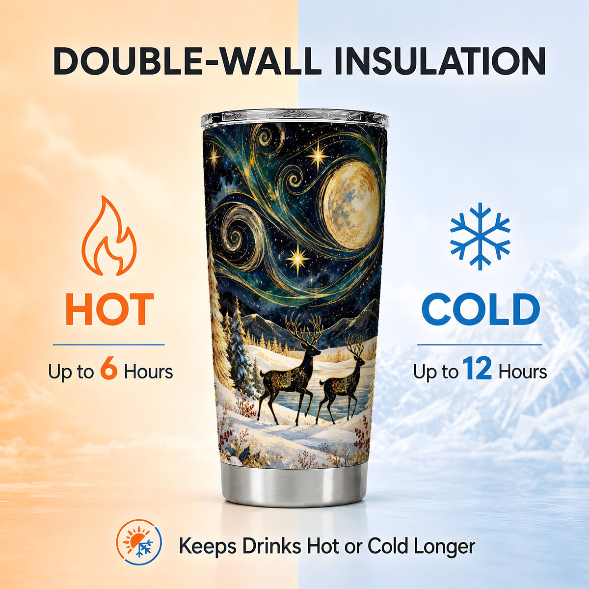 Deer Tumbler 20oz, Winter Forest Tumbler, Stainless Steel Travel Cup