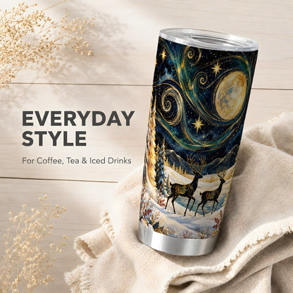 Deer Tumbler 20oz, Winter Forest Tumbler, Stainless Steel Travel Cup