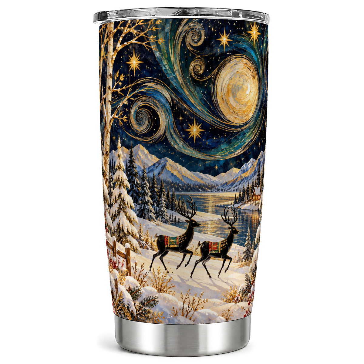 Deer Lake Tumbler 20oz, Starry Night Tumbler, Stainless Steel Travel Cup