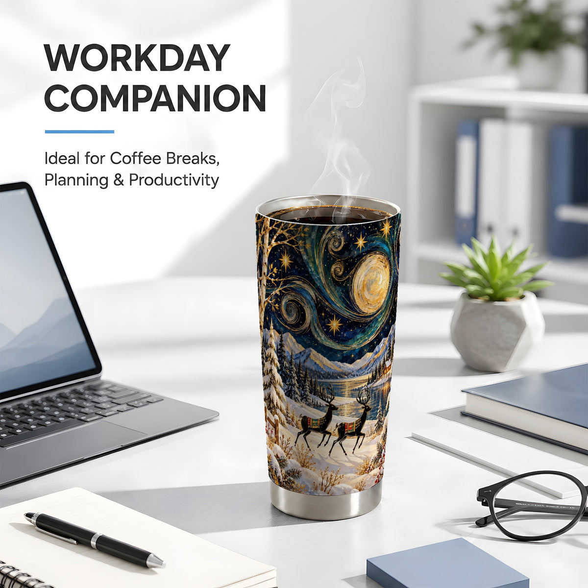 Deer Lake Tumbler 20oz, Starry Night Tumbler, Stainless Steel Travel Cup