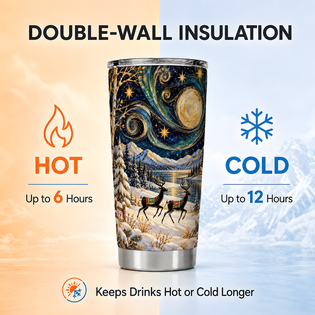 Deer Lake Tumbler 20oz, Starry Night Tumbler, Stainless Steel Travel Cup