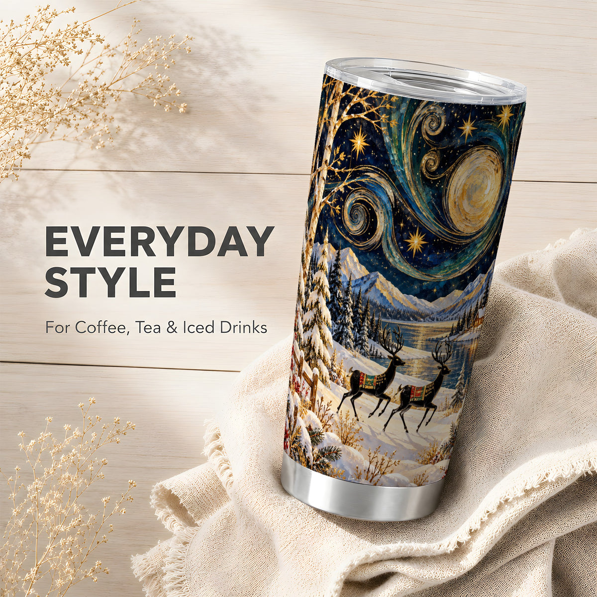 Deer Lake Tumbler 20oz, Starry Night Tumbler, Stainless Steel Travel Cup