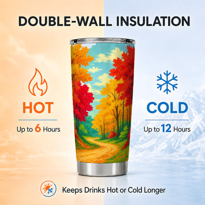 Autumn Tumbler 20oz, Fall Foliage Tumbler, Stainless Steel Travel Cup