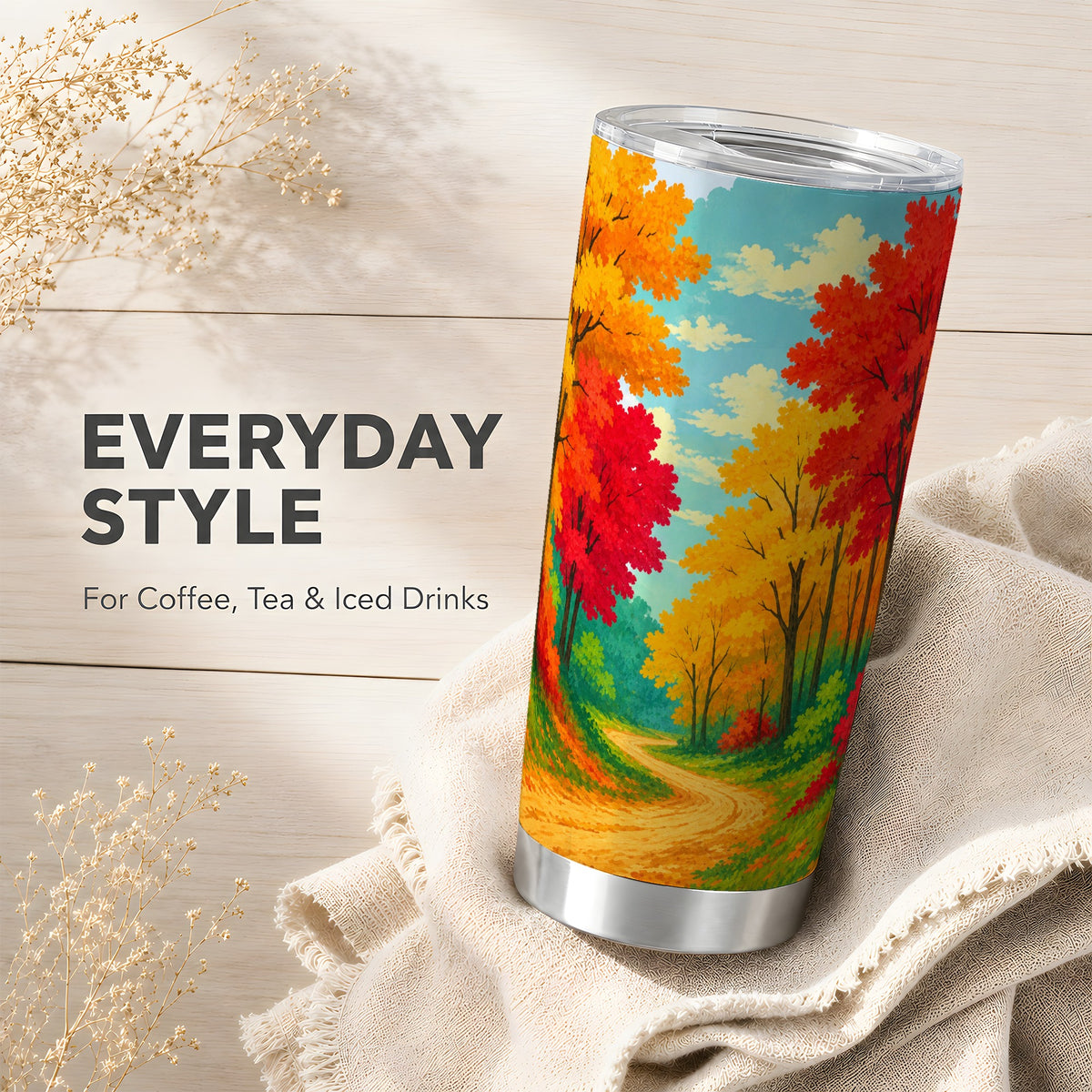 Autumn Tumbler 20oz, Fall Foliage Tumbler, Stainless Steel Travel Cup