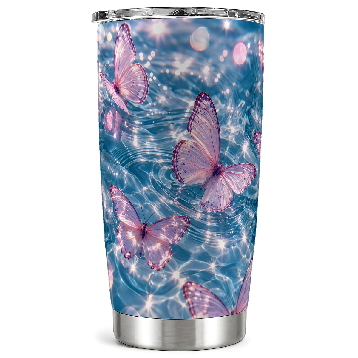 Pink Butterfly Tumbler 20oz, Water Tumbler, Stainless Steel Travel Cup