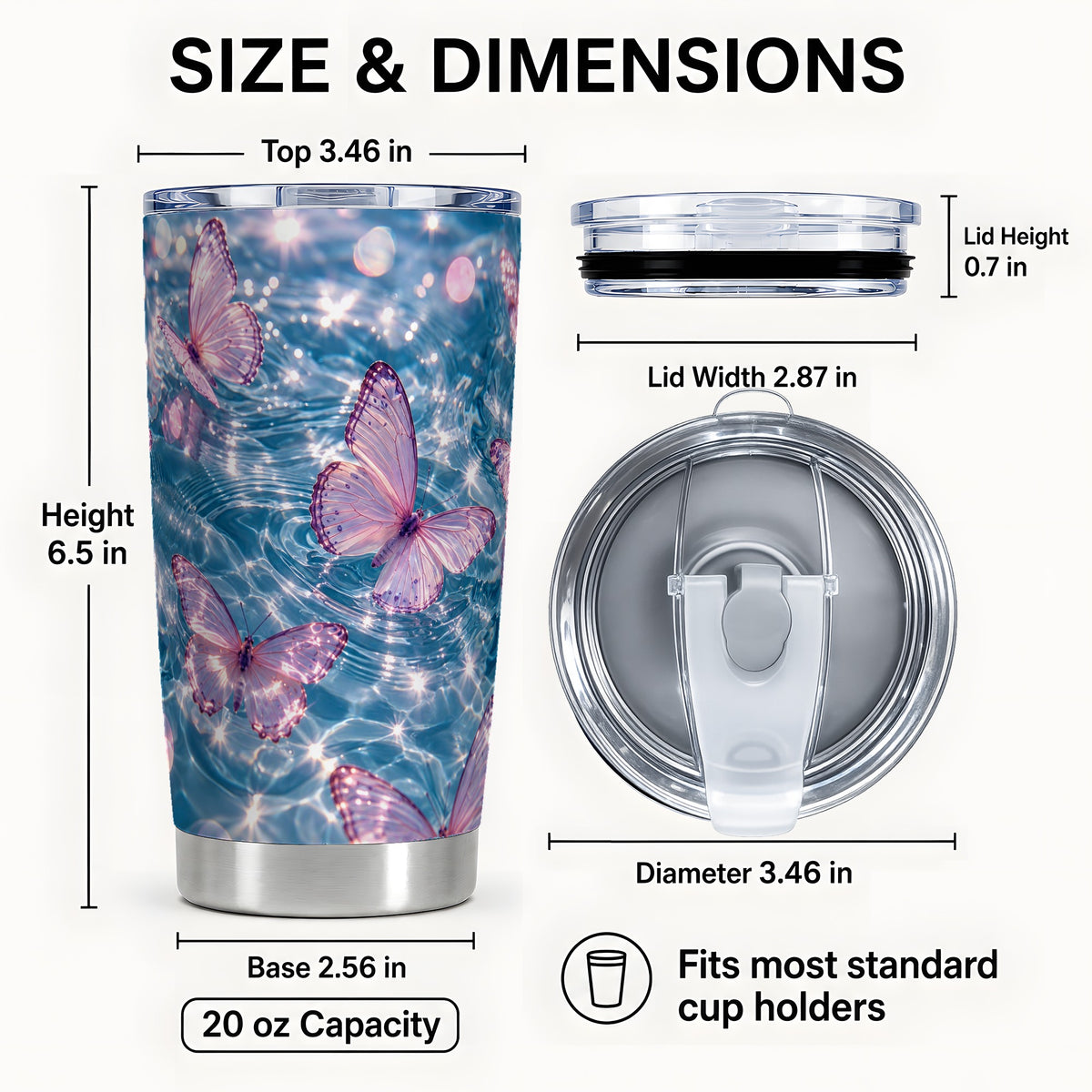 #pl[20oz|Steel] Pink Butterfly Tumbler 20oz, Water Tumbler, Stainless Steel Travel Cup