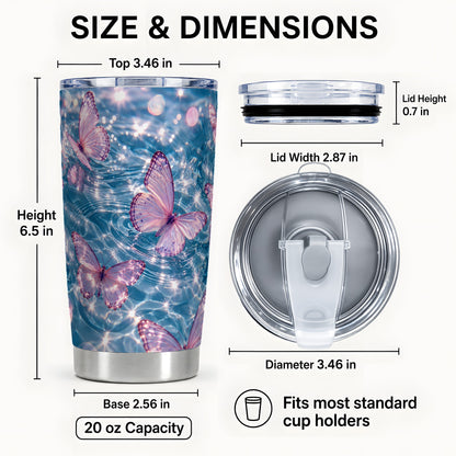 #pl[20oz|Steel] Pink Butterfly Tumbler 20oz, Water Tumbler, Stainless Steel Travel Cup