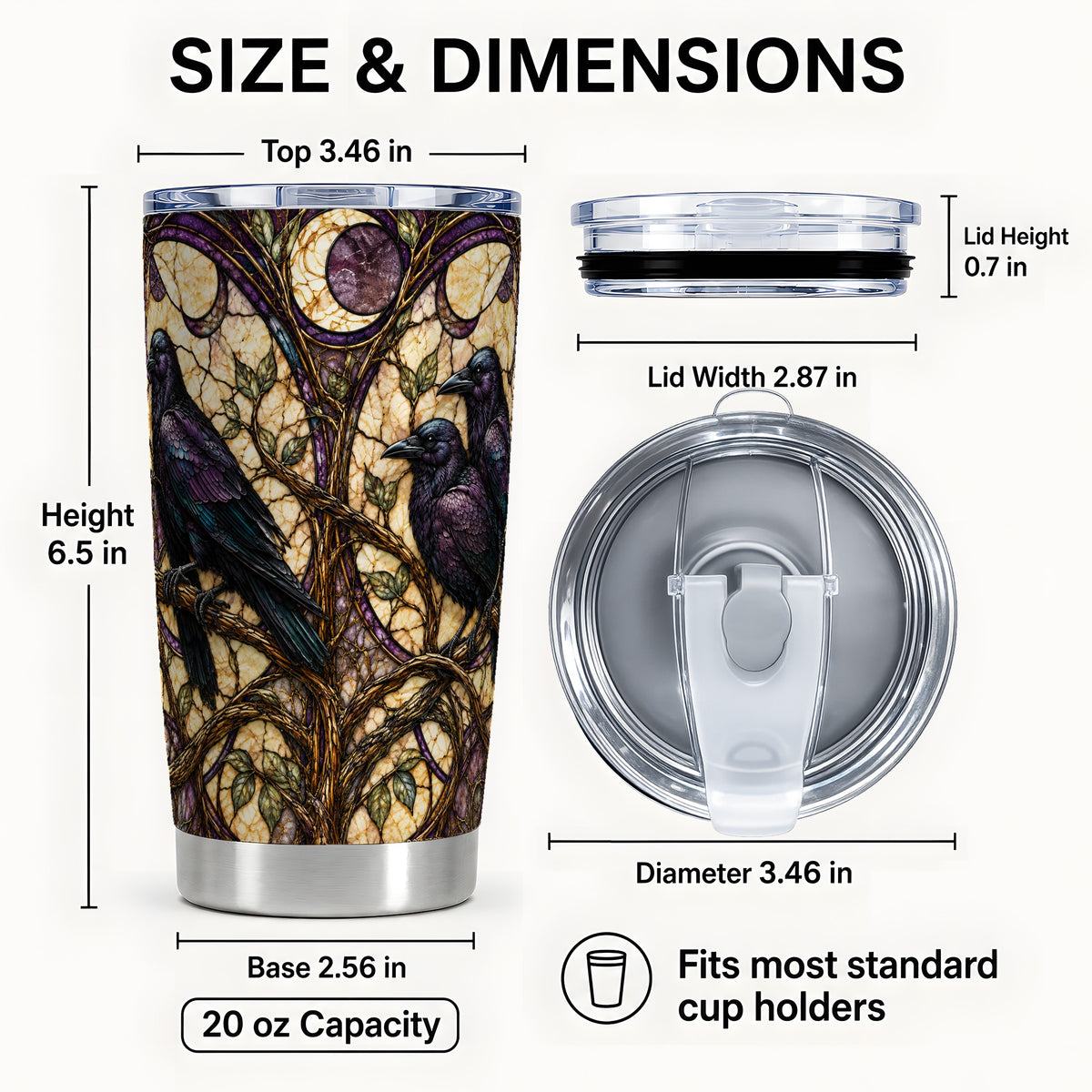 #pl[20oz|Steel] Raven Moon Tumbler 20oz, Raven Tumbler, Stainless Steel Travel Cup