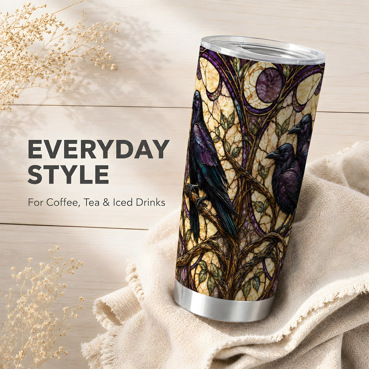 Raven Moon Tumbler 20oz, Raven Tumbler, Stainless Steel Travel Cup
