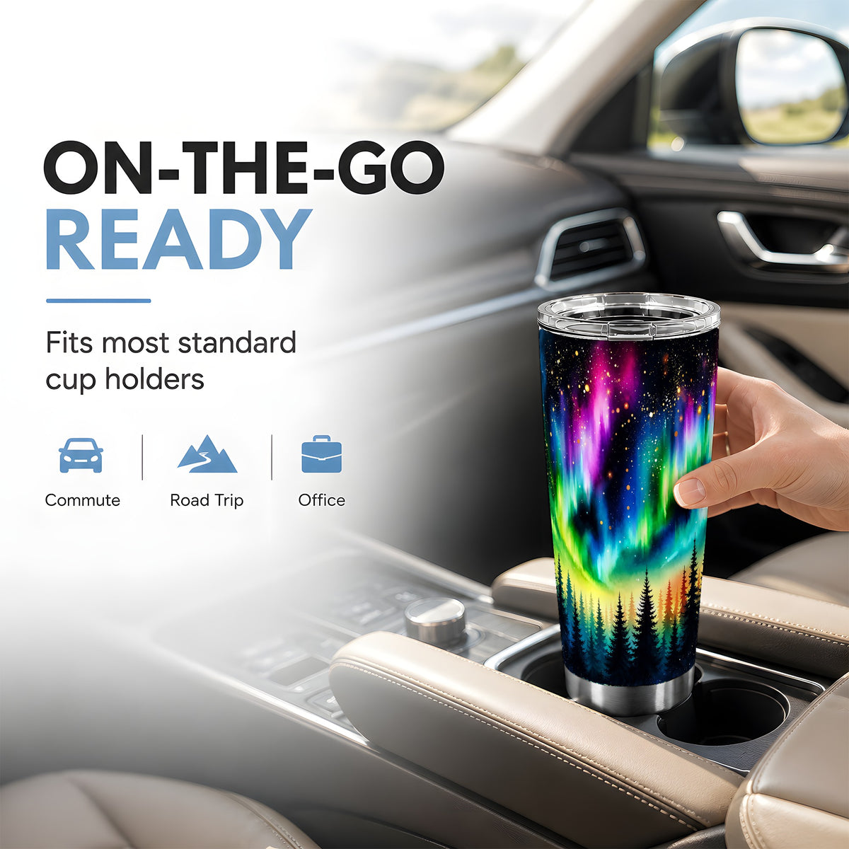 Aurora Tumbler 20oz, Forest Tumbler, Stainless Steel Travel Cup