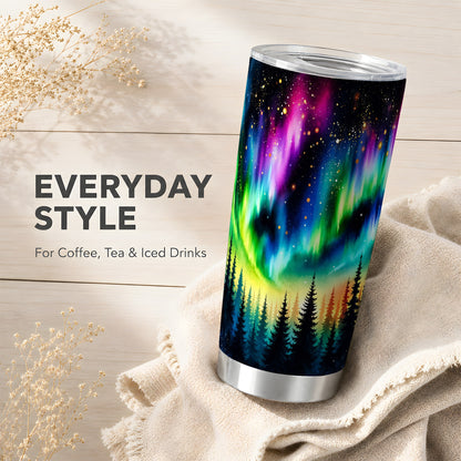 Aurora Tumbler 20oz, Forest Tumbler, Stainless Steel Travel Cup