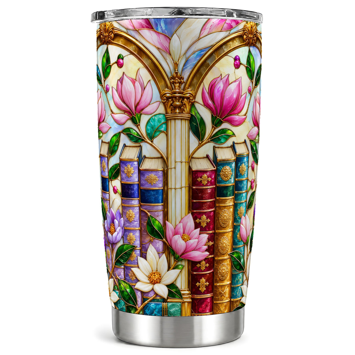 Floral Library Tumbler 20oz, Book Tumbler, Stainless Steel Travel Cup