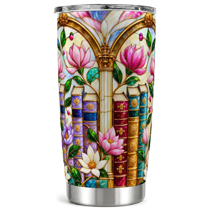 Floral Library Tumbler 20oz, Book Tumbler, Stainless Steel Travel Cup