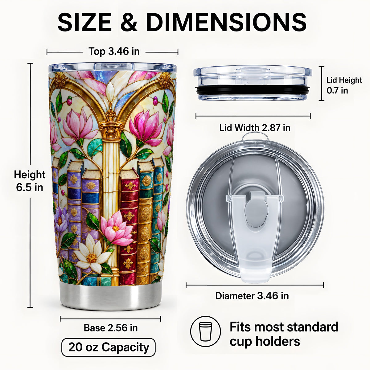 #pl[20oz|Steel] Floral Library Tumbler 20oz, Book Tumbler, Stainless Steel Travel Cup