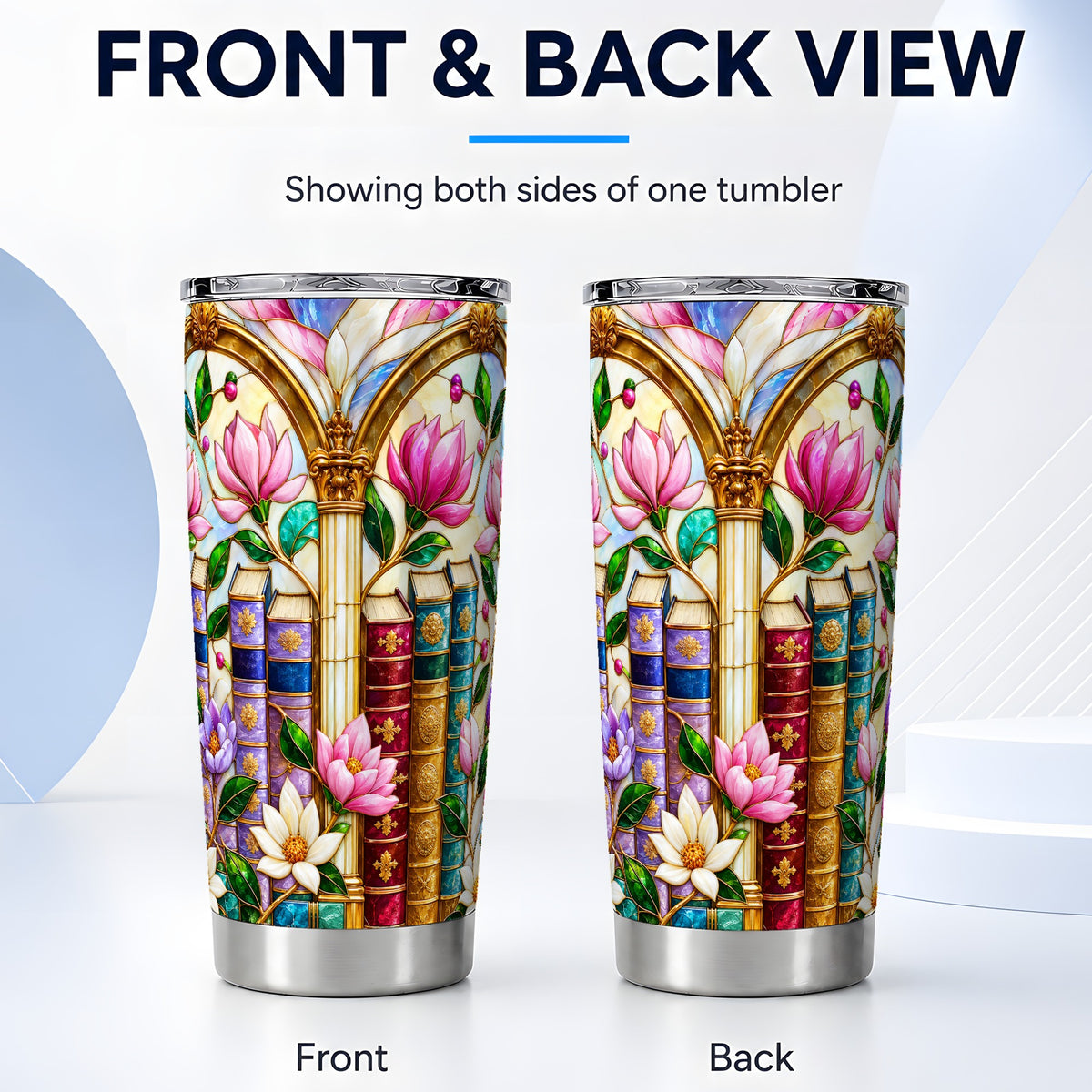 #pl[20oz|Steel] Floral Library Tumbler 20oz, Book Tumbler, Stainless Steel Travel Cup