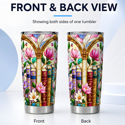 #pl[20oz|Steel] Floral Library Tumbler 20oz, Book Tumbler, Stainless Steel Travel Cup