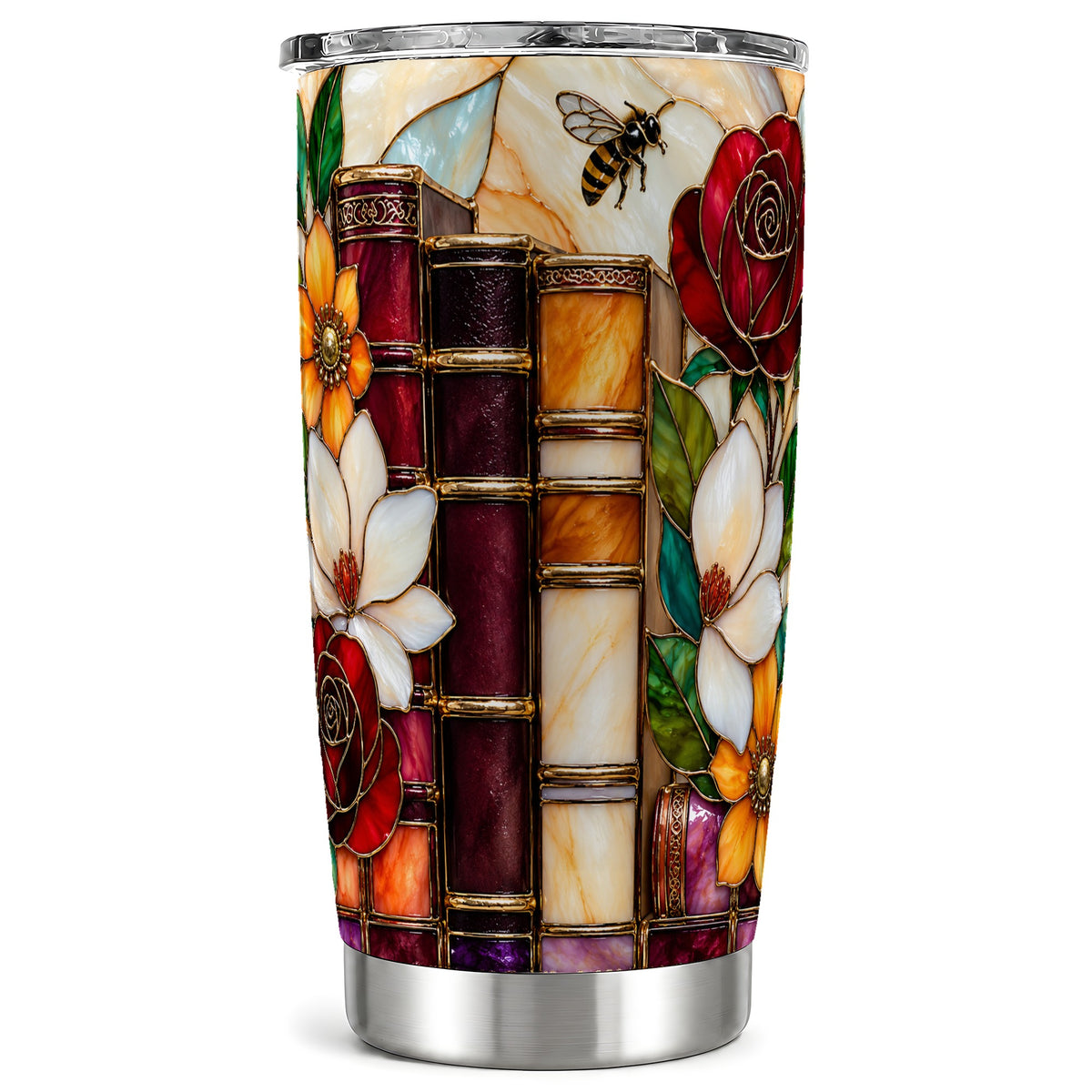 Book Floral Tumbler 20oz, Botanical Tumbler, Stainless Steel Travel Cup