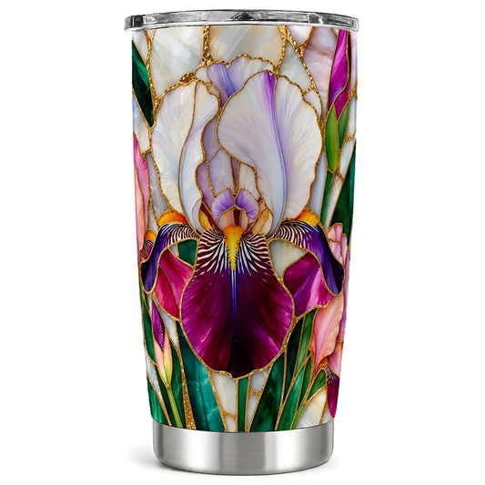 Iris Flower Tumbler 20oz, Floral Tumbler, Stainless Steel Travel Cup