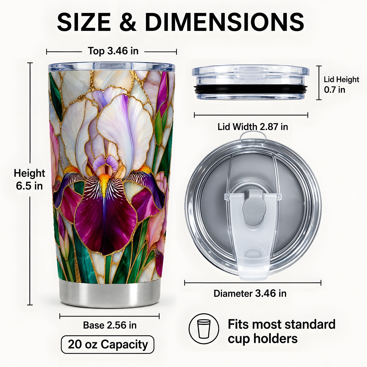 #pl[20oz|Steel] Iris Flower Tumbler 20oz, Floral Tumbler, Stainless Steel Travel Cup
