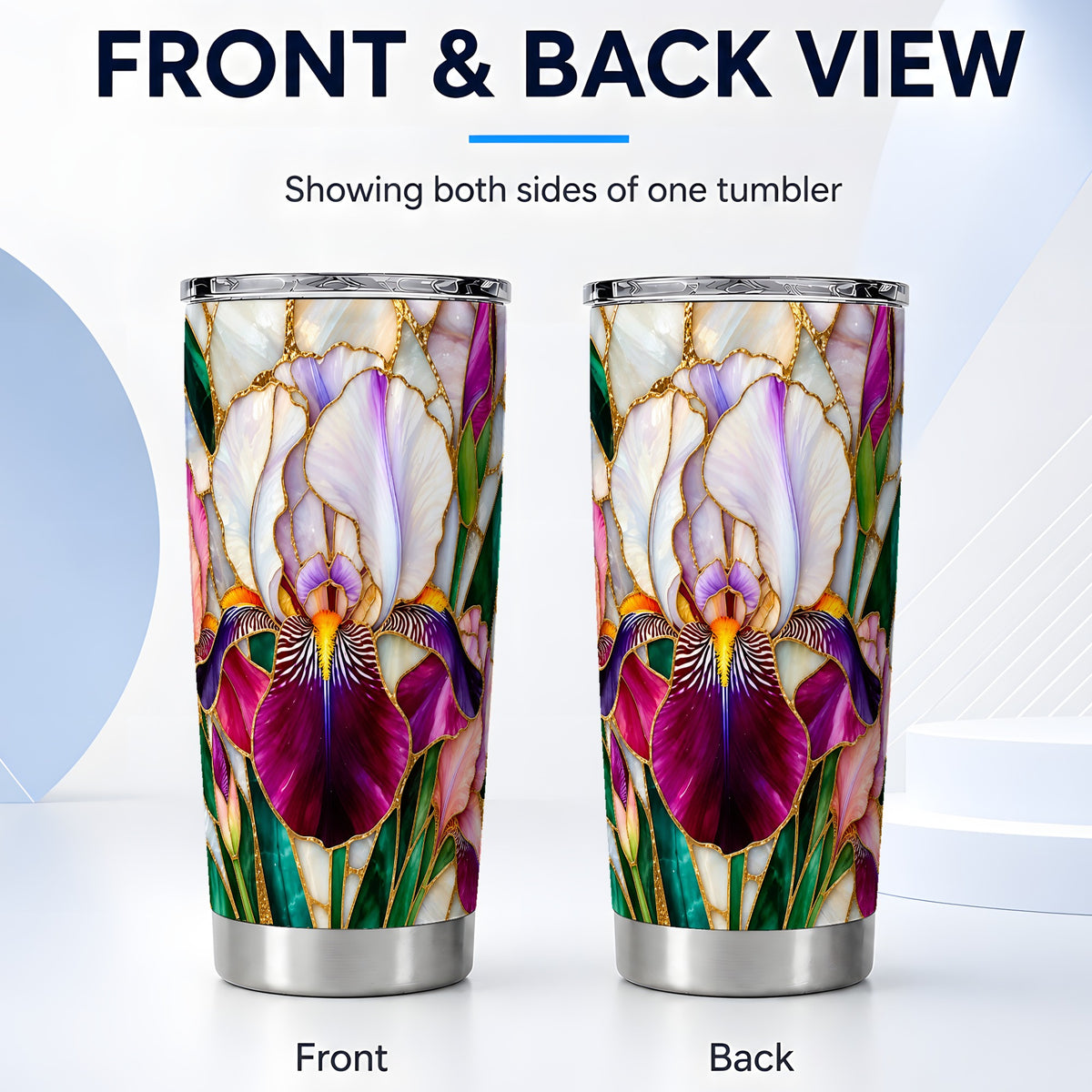 #pl[20oz|Steel] Iris Flower Tumbler 20oz, Floral Tumbler, Stainless Steel Travel Cup